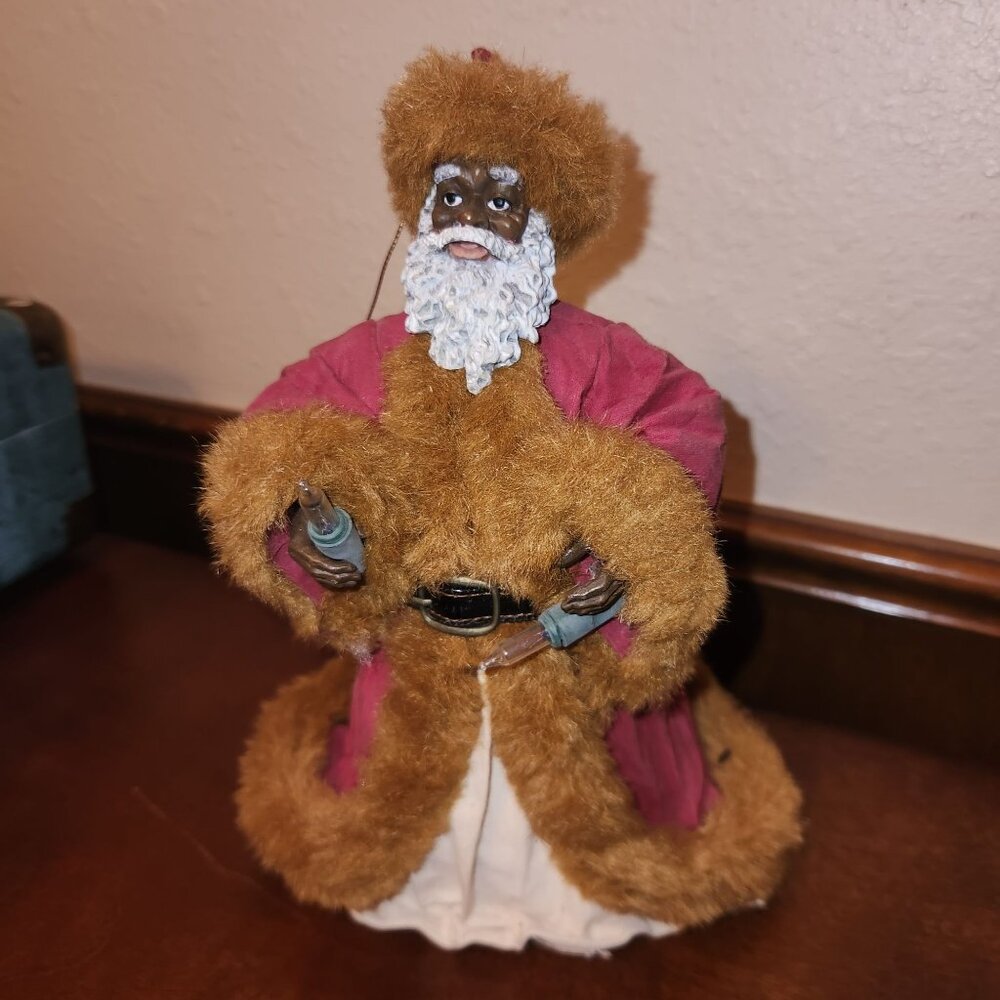Vintage Santa Claus Light-Up Figurine With Fur Trim Coat Not Tested 9" H x 4" L